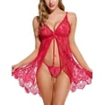 thumbnail image 1 of Pyjama en Dentelle pour Femmes Nuisette Babydoll Florale G-String, 1 of 5