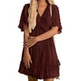 thumbnail image 1 of SAYOO , vestido de chifón de verano para mujer, vestido informal de media manga con cuello en V y estampado de puntos de Color sólido para fiesta SAYOO  Moda, 1 of 9