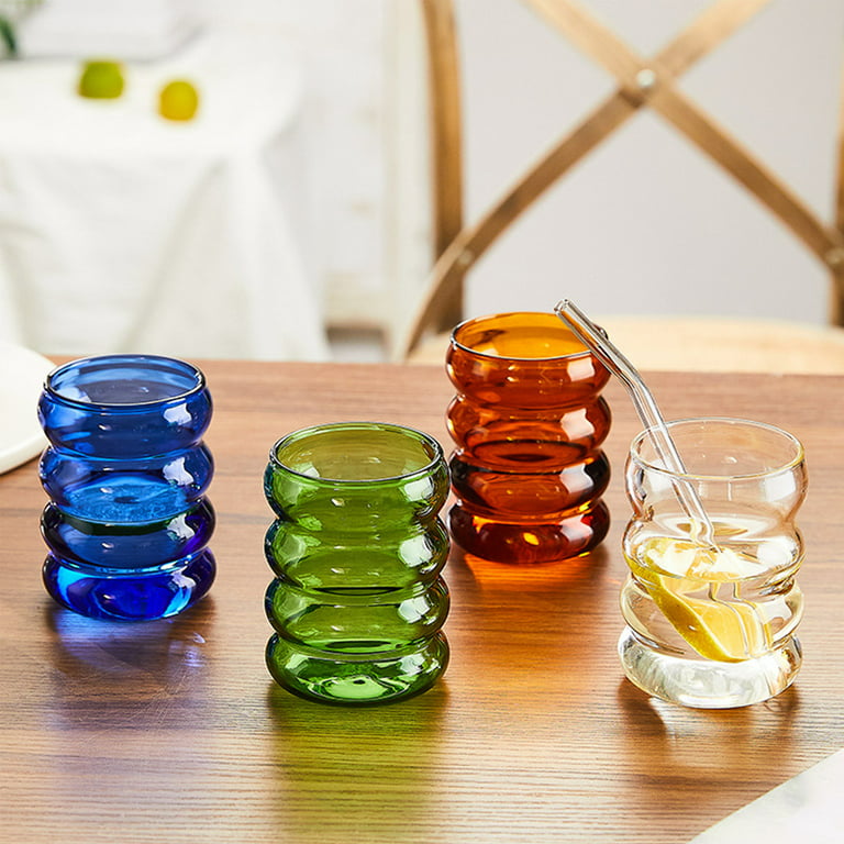 Glass Cups Creative Cute Ripple Shaped Vintage Drinking Glasses Ribbed  Glassware Aesthetic Cups Dinnerware For Coffee Juice Beverage