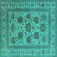 thumbnail image 1 of Ahgly Company Machine Washable Indoor Square Oriental Turquoise Blue Traditional Area Rugs, 5' Square, 1 of 4