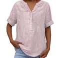 thumbnail image 3 of Junur Linen Shirts for Women V Neck Short Sleeve Cotton Tops Striped Linen Button Down Casual Dressy Shirt for Summer 2026, 3 of 8