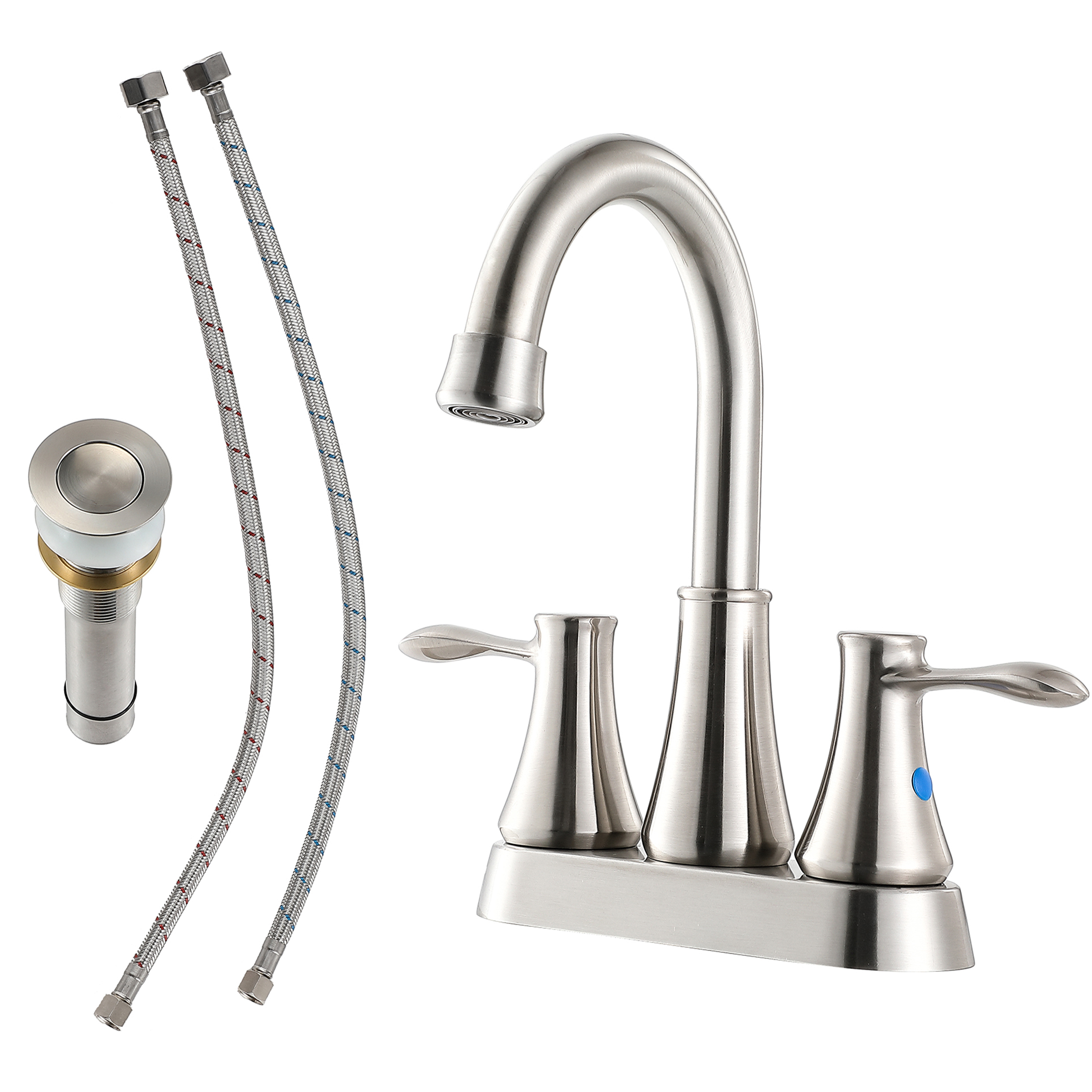 JERFIT 4-inch Centerset Bathroom Sink Faucet with Pop-Up Drain, Brushed Nickel Finish, 2-Handle Deck Mount for Vanity