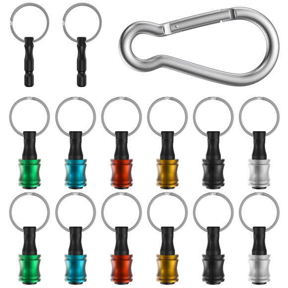 yeacher 1/4inch Hex Shank Aluminum Alloy Screwdriver Bits Holder Extension Bar Drill Screw Adapter Change Keychain Portable(15PC color with silver carabiner)
