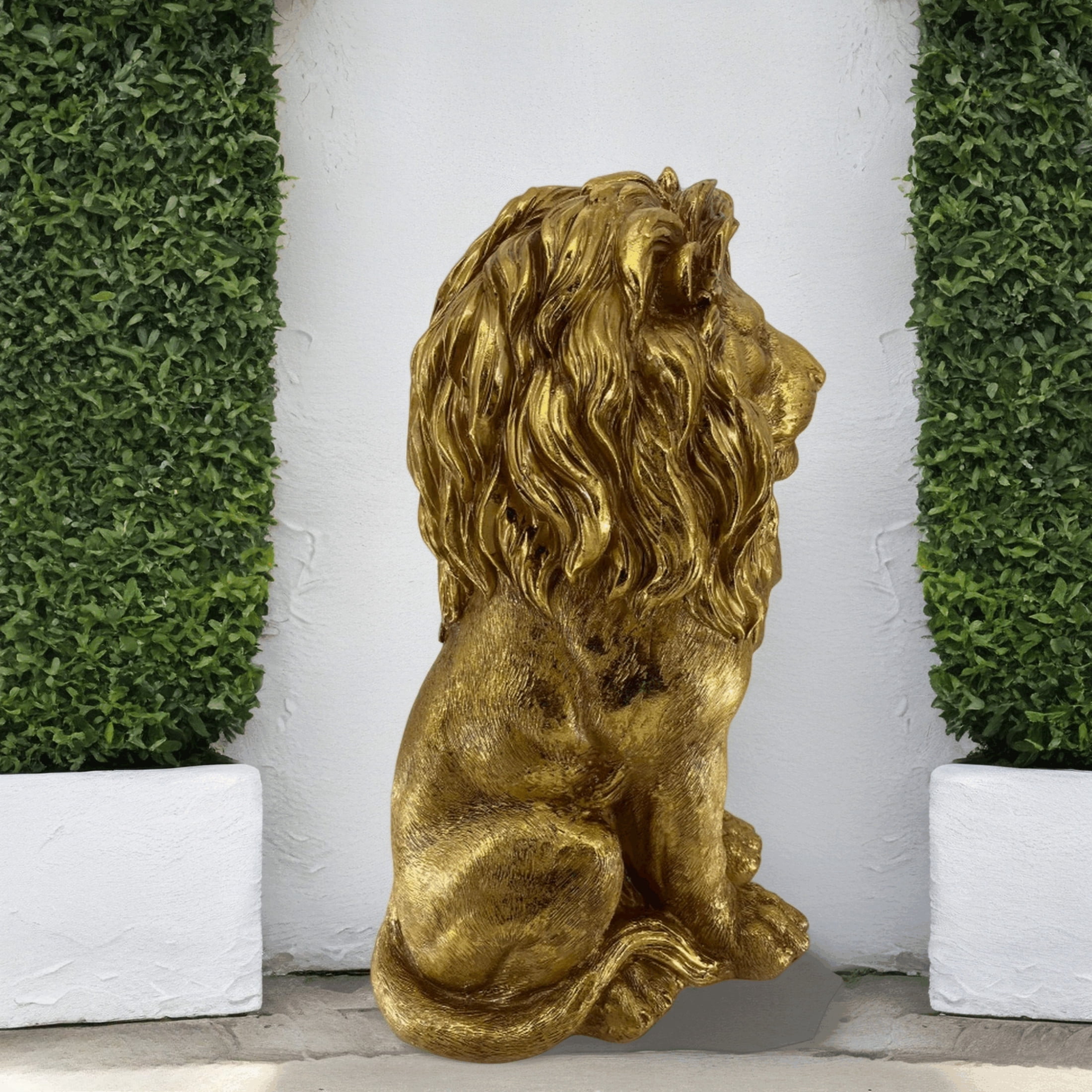 GDF Studio Golden Lion Resin Indoor/Outdoor Guardian Statue, Weather-Resistant Decor Figurine for Garden & Courtyard