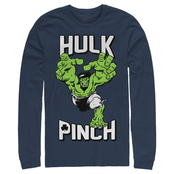 Men's Marvel Hulk Pinch St. Patrick's Long Sleeve Shirt Navy Blue X Large