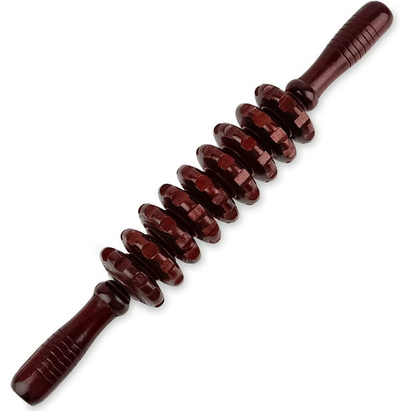 Wooden Massage Roller HandheldSore Trigger Points with 9 Balls (1 Pack, Red)