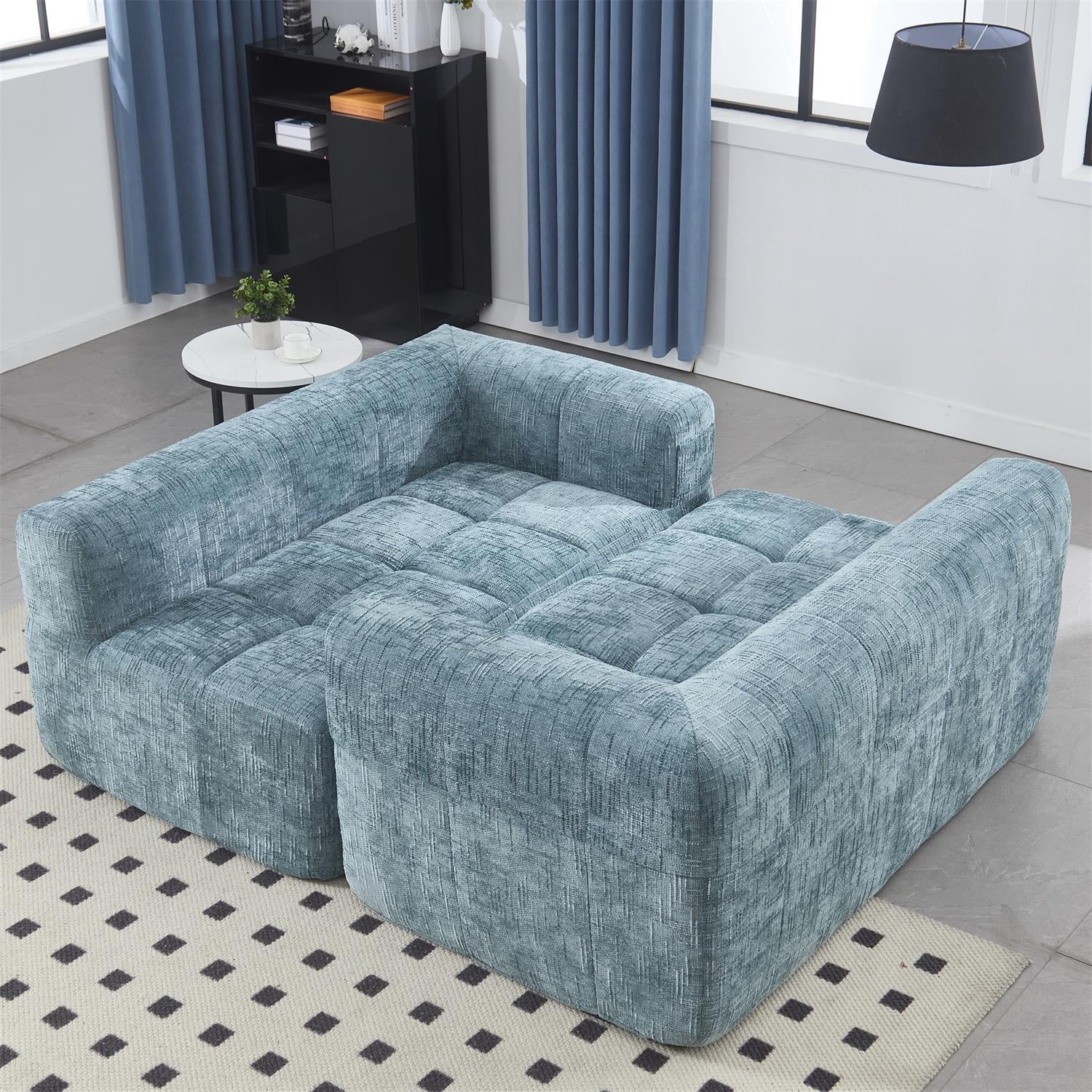 Demi Bonn 62" Plush Chenille Loveseat Sofa, Modular Sleeper for Living Room, Bedroom, Apartment Lounge, Stylish & Comfortable Couch, Blue