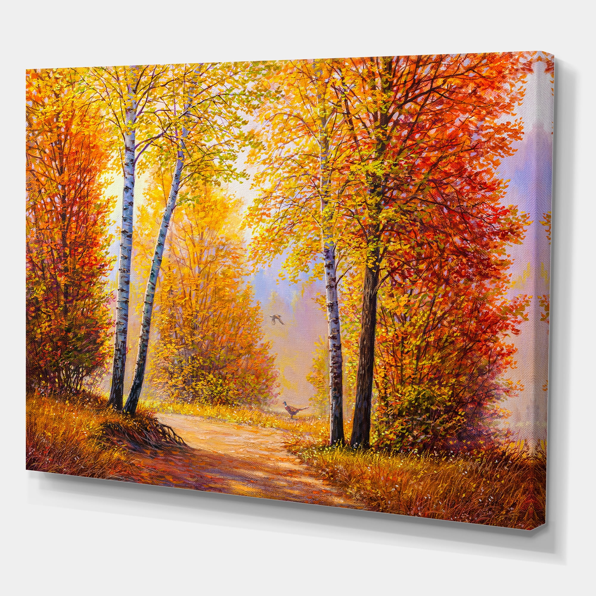 Designart ' Sunrise Glow Through The Autumn Trees ' Lake House Canvas Wall Art Print
