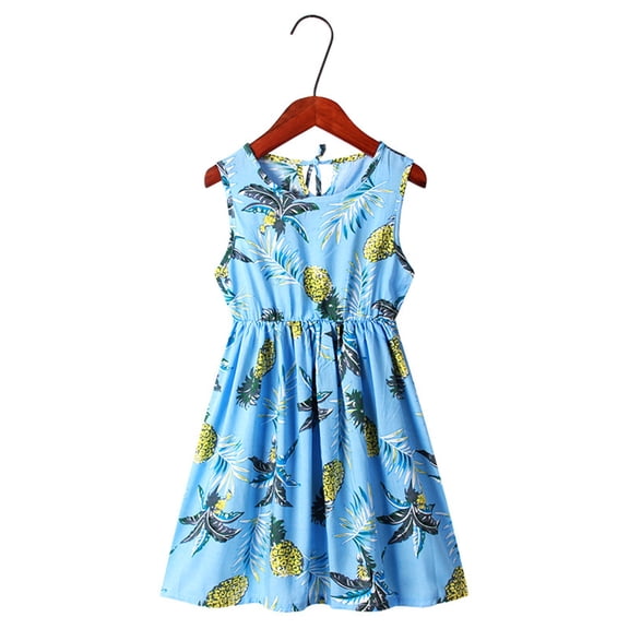 Girl's Dresses Crew Neck Summer Sleeveless Sun Casual Beach Floral Print Party Kids Clothing