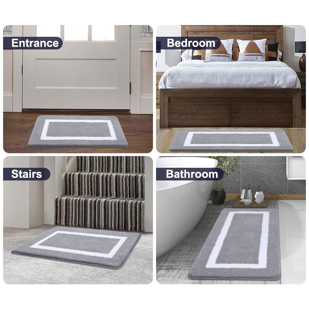 Smiry Luxury Microfiber Bathroom Rug Mat 24"x47" Soft Absorbent Bath Rug Non-Slip Plush Shaggy Bath Carpet,Grey