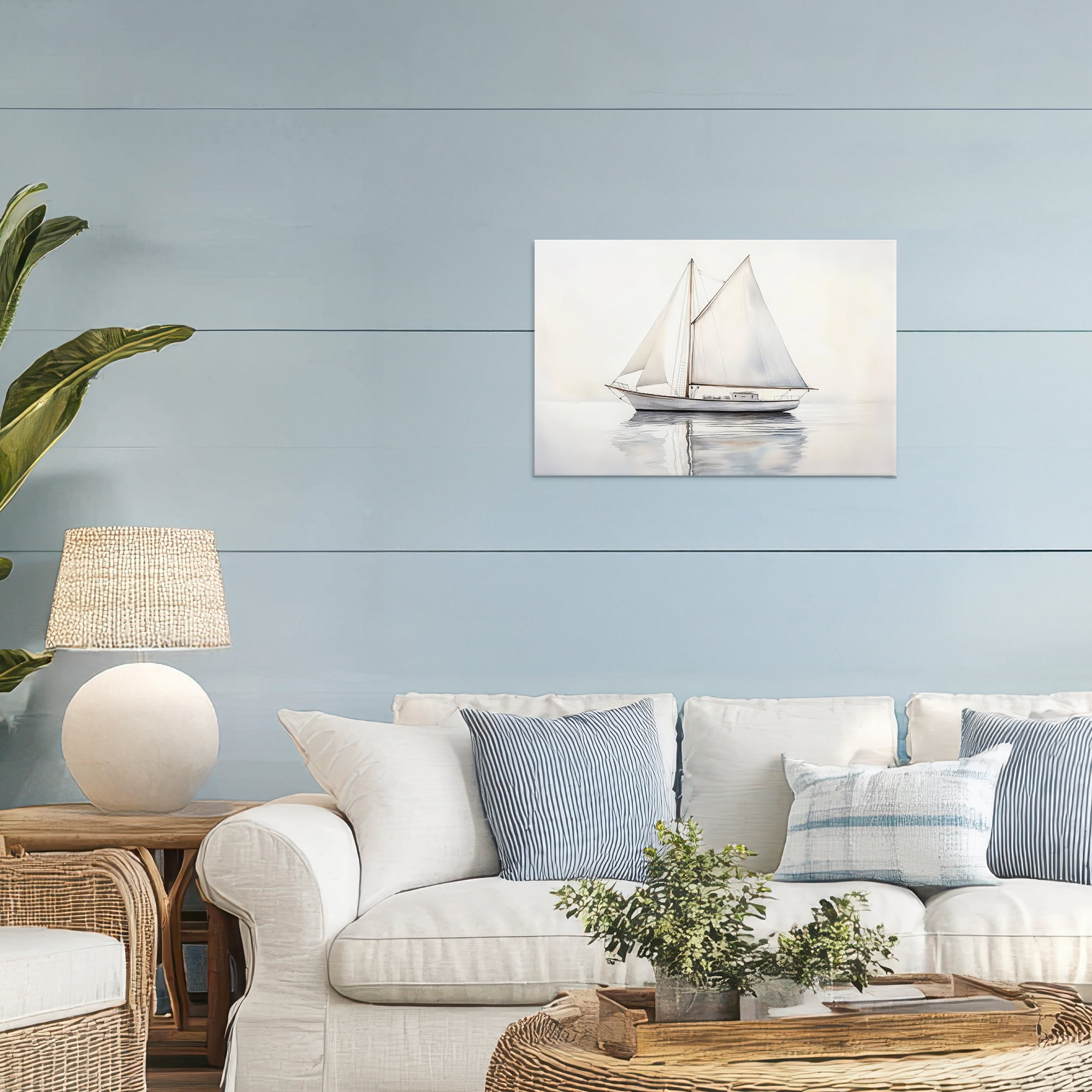Stupell Industries Neutral Sailboat Reflection Canvas Wall Art, design by Petal Prints Design