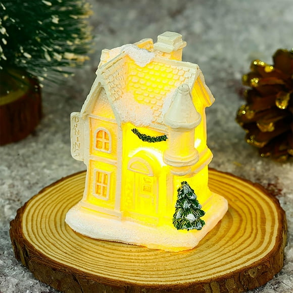 Black Friday Christmas Winter Village Houses Set LED Lighted DIY Christmas Doll Figurines Christmas Miniature Resin Ornament Kits Christmas Cedar Bare Branch Tree Lamp Toys for Child Fall Saving