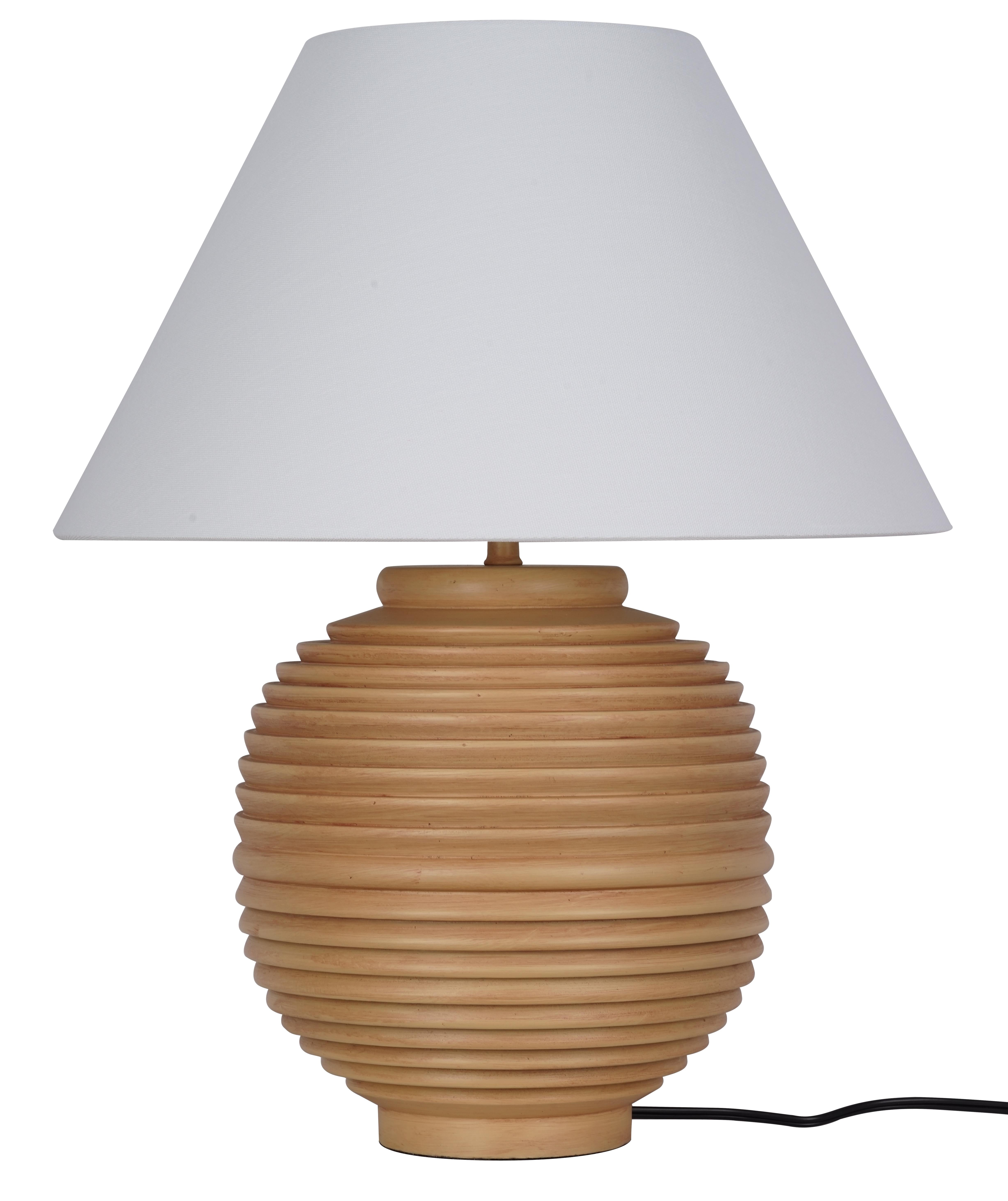 My Texas House 22'' Table Lamp with White Fabric Empire Shade Transitional Table Light Fixture for Living Room, Bedroom, or Office, Beige