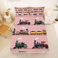 thumbnail image 5 of Manfei Cartoon Train Queen Sheets,Pink Striped Print Queen Sheet Sets,4 Pieces,1 Flat Sheet, 1 Fitted Sheet and 2 Pillowcases, 5 of 6
