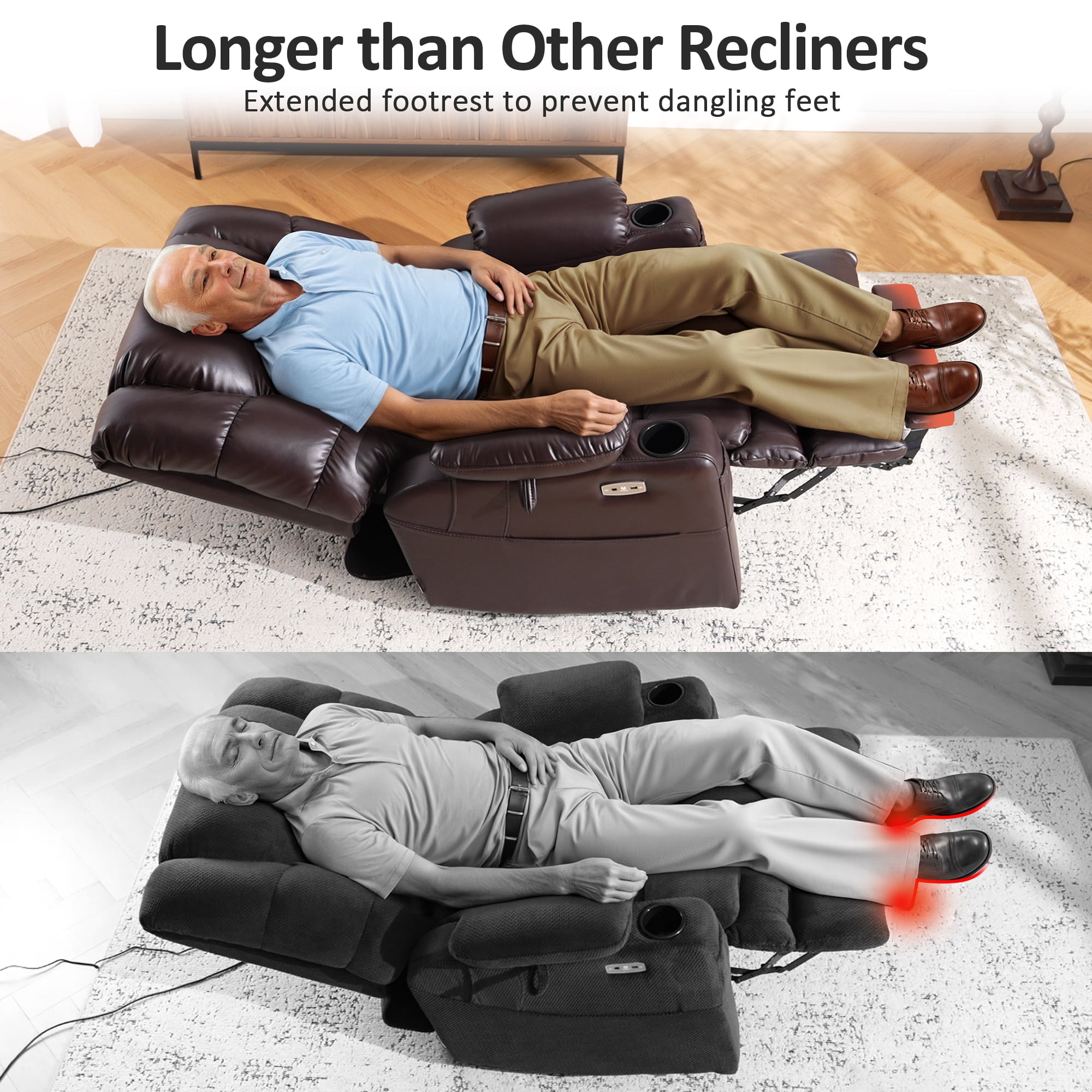 MCombo Large Triple Motor Power Lift Recliner Chair for Tall Elderly, Faux Leather, Dark Brown