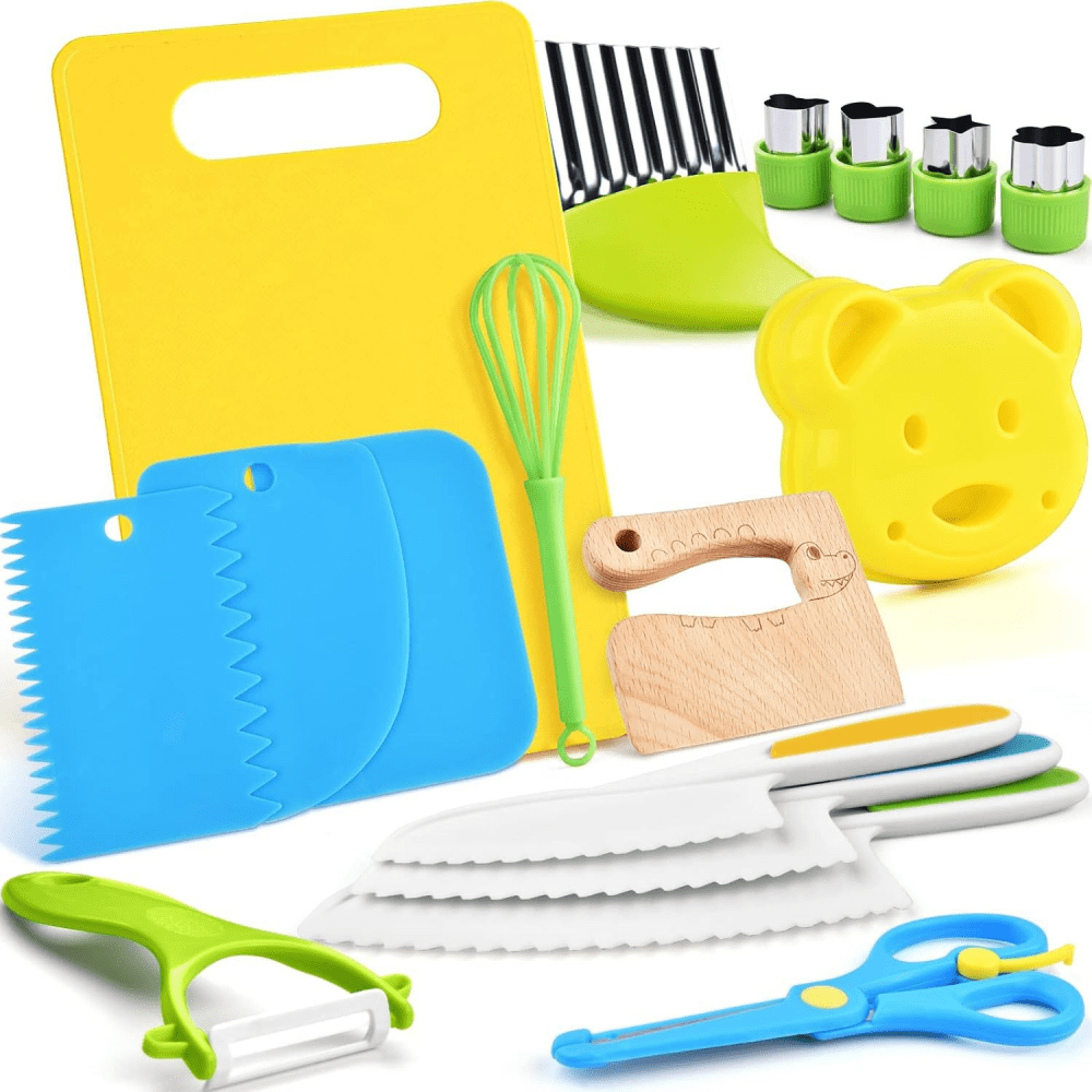 Toddler Kitchen Utensil Set Toddler Safe Kitchen Knife Set For Real life Cooking With Toddler Safe Plastic Knives Kids Cutting Board