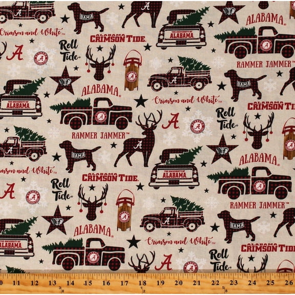 Cotton University of Alabama Crimson Tide Holiday Print Christmas Northwoods Winter NCAA College Team Cotton Fabric Print by the Yard (AL-1213)