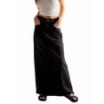 thumbnail image 2 of Women Denim Maxi Skirt Raw Hem A-Line Jean Skirt Casual Y2K Fashion High Waisted Long Denim Skirt with Pockets, 2 of 6