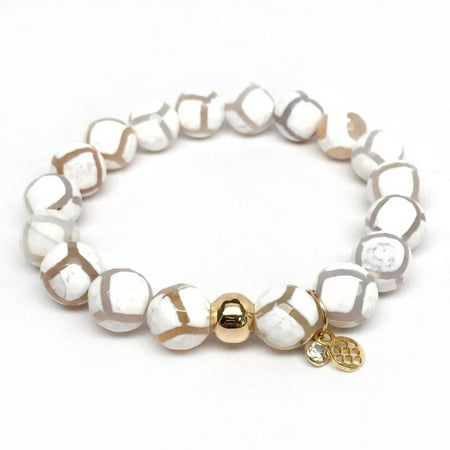 Julieta Jewelry White Net Agate Emma 14kt Gold over Sterling Silver Stretch Bracelet