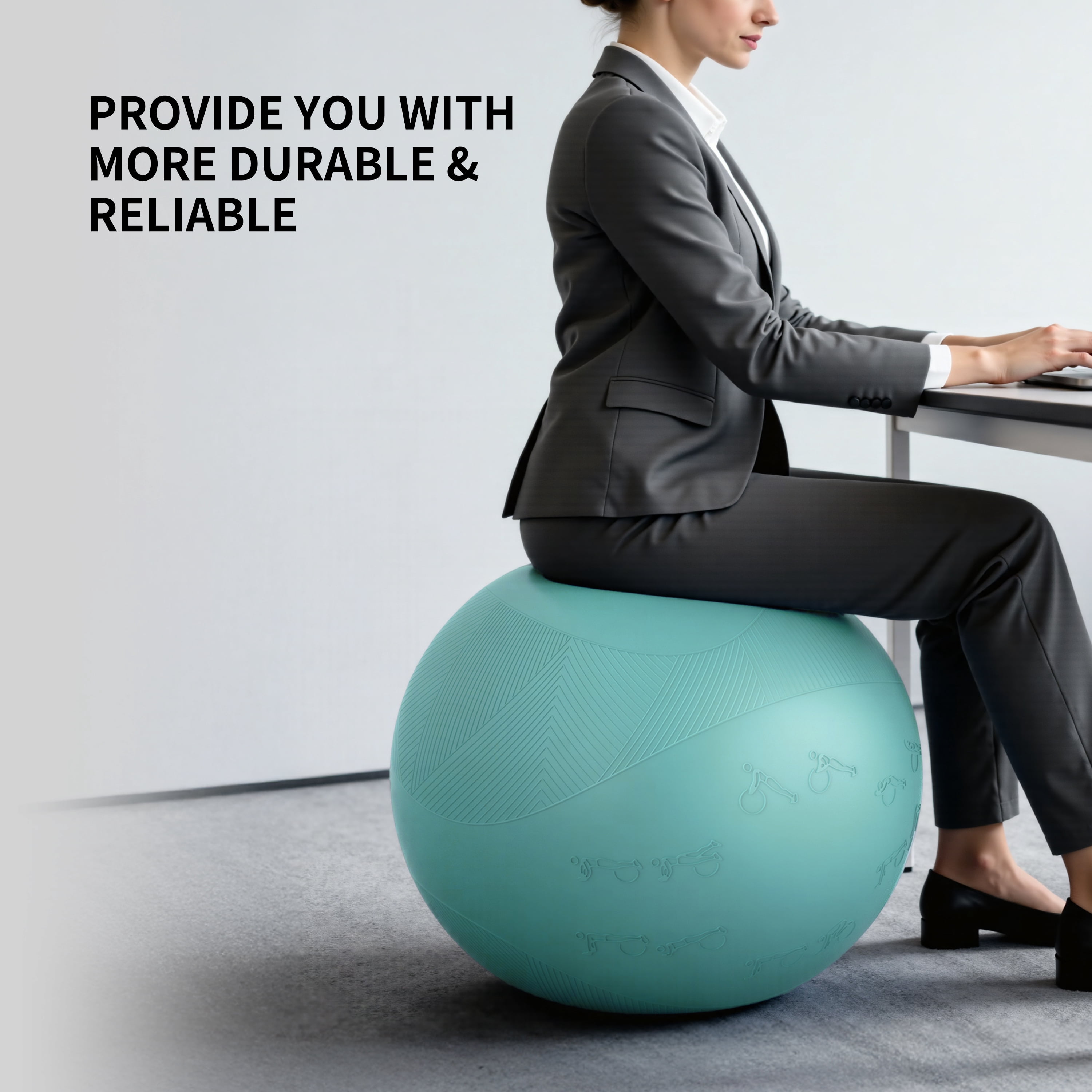 FITMIND Thick Exercise Ball with Embossed Pattern, 25in, Hand Pump, Anti-Burst, Cyan