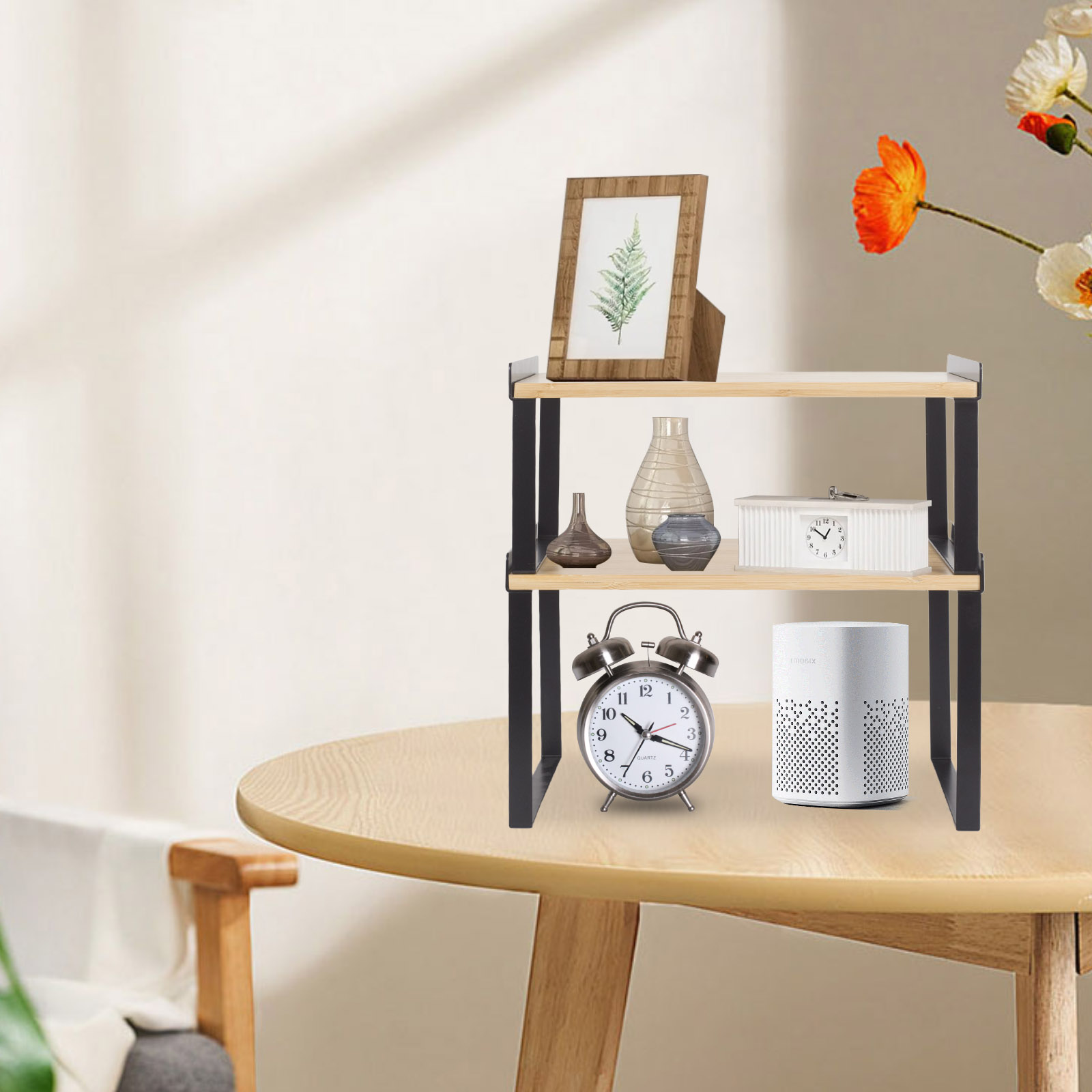 YOYTOO Kitchen Counter Organizer, 2 Pack Wooden Stackable Kitchen Countertop Cabinet Storage Shelves Spice Rack for Pantry