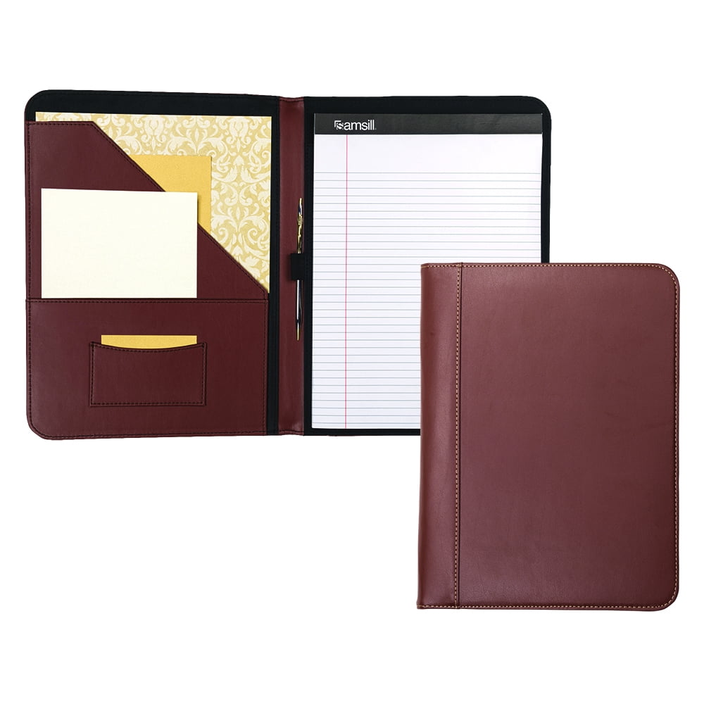 Resume Document Organizer 8.5 x 11 Writing Pad Samsill Contrast Stitch Leather Padfolio Portfolio Folder/Business Portfolio for Men & Women Tan 