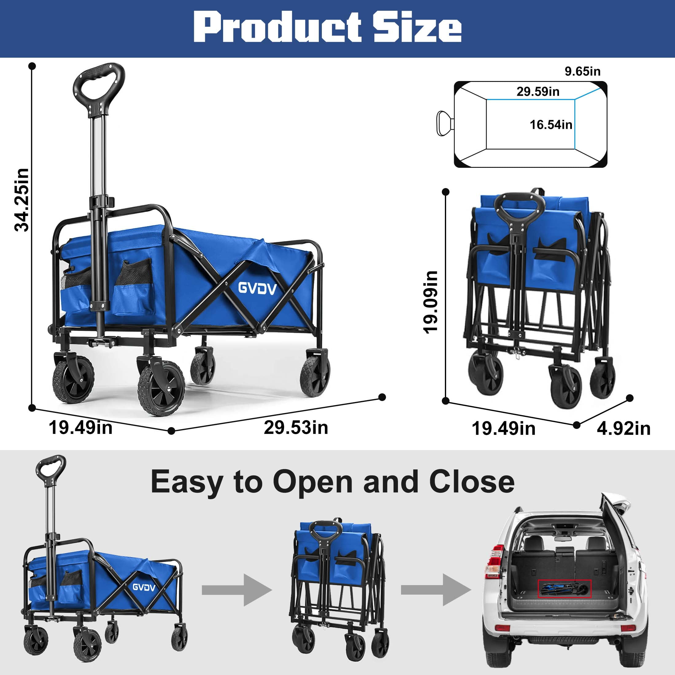 GVDV Collapsible Wagon Cart, Portable Utility Wagon for Camping