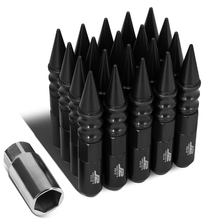 J2 Engineering LN-T7-015-15-BK J2 Engineering 7075 -T6 Forged Aluminum M12X1.5 20Pcs 123mm Height Spiky Cap Lug Nut Set w / Socket Adapter (Black)