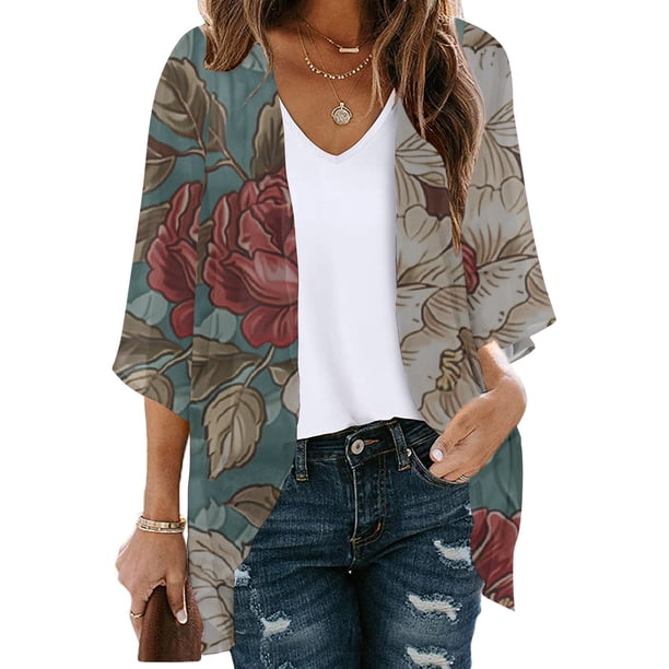 Cárdigan de manga larga para mujer, blusa informal estampada con bolsillo, abrigo tipo cárdigan para mujer