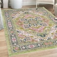 thumbnail image 1 of Ethnic Decorative Rug, Bohemian Retro Themed Floral Detail Cultural Abstract Shapes Flourish, Quality Carpet for Bedroom Dorm and Living Room, 6 Sizes, Pistachio Green Pink Teal, by Ambesonne, 1 of 4