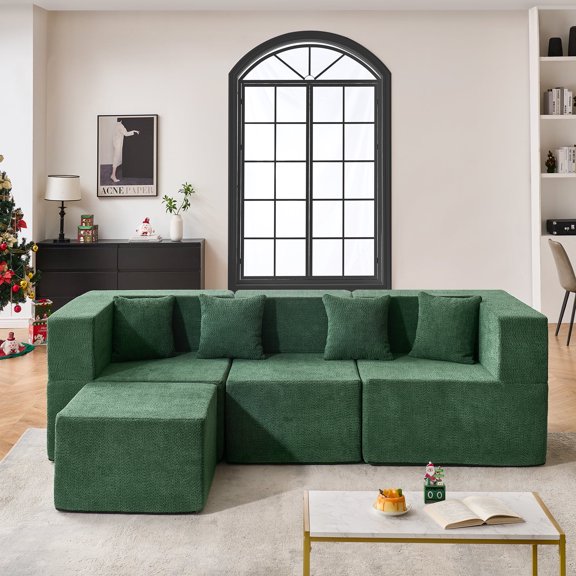 BEHOST 102.5" L Shaped Modular Sectional Sofa with Extra Deep Seats, Cloud Couch for Small Living Room,Teddy Green