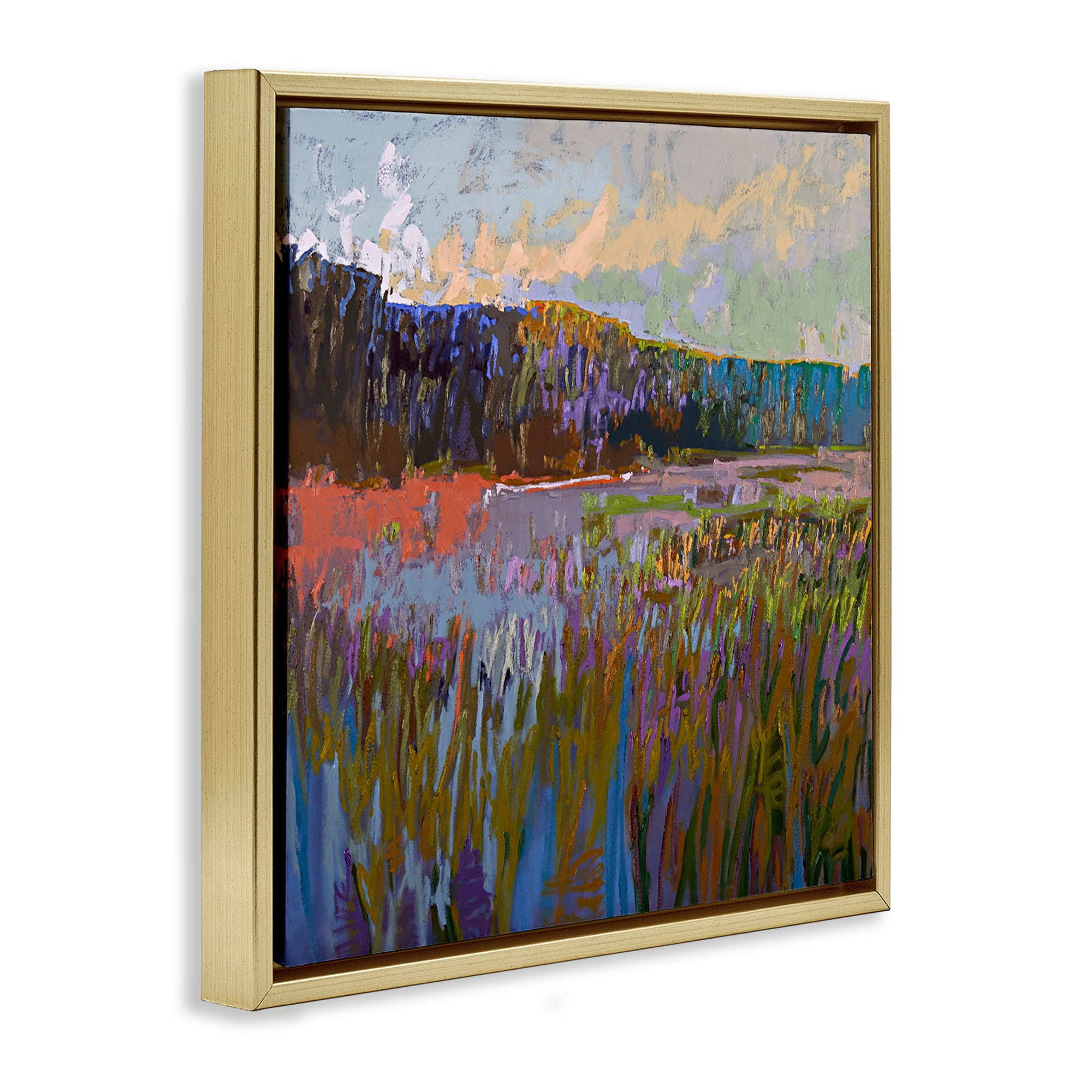 Stupell Industries Streaked Abstract Landscape Landscape & Nature Painting Gold Floater Framed Canvas Art Print Wall Art, 18 x 18