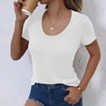 thumbnail image 4 of Bzhegqhd Women's New Summer Solid Color U-neck Short Sleeved Top T-shirt, 4 of 7