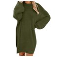 thumbnail image 1 of Kcodviy Robe Chandail d'Hiver pour Femme en Tricot Fendu, Col Roulé, Chaude, Manches Longues, Robe Chandail pour Femme avec Poche, Mini Robe Chandail, 1 of 6