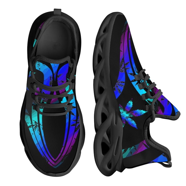 Zapatillas de deporte con cordones de estilo moderno con estampado de hojas de marihuana en degradado para mujer, zapatos planos transpirables e informales