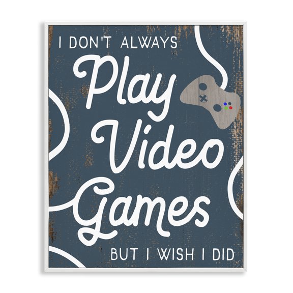 Stupell Industries Contemporary Don't Always Play Video Games Funny Phrase Blue White Framed Giclee Art, 16 x 20, by Lil' Rue