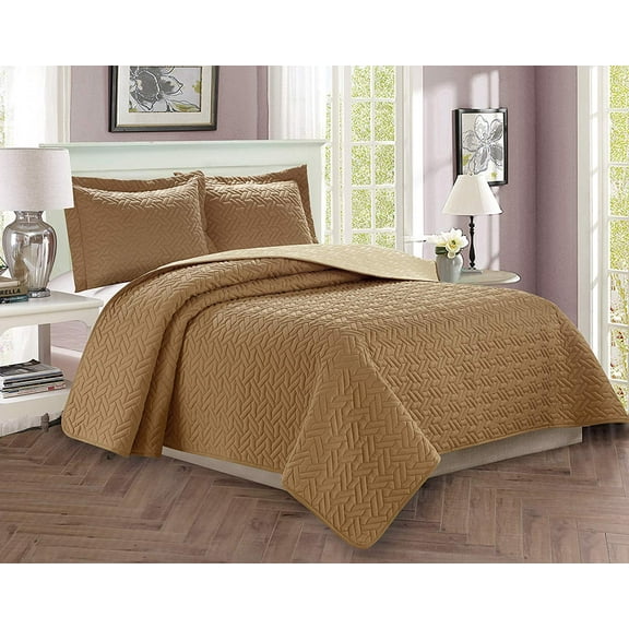 3-Piece Bedspread Coverlet Quilted Set with Shams-King/California King Taupe/Cream