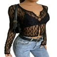 thumbnail image 1 of Haut Court à Manches Longues pour Femmes Cardigan en Maille Transparente T-Shirts Blouse, 1 of 6