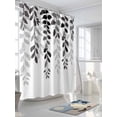 thumbnail image 3 of Grey Ombre Botanical Shower Curtain Set, Waterproof Shower Curtains for Bathroom, Watercolor Gray Pastoral Leaf Washable Fabric Cloth Bath Curtain for Bathtub Decoration with Hooks 48x72 Inches, 3 of 6