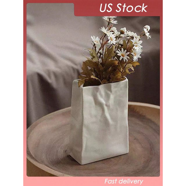 1pc Crinkled Paper Bag Shaped Creative Ceramic Vase For Illustration, Decoration, And Display