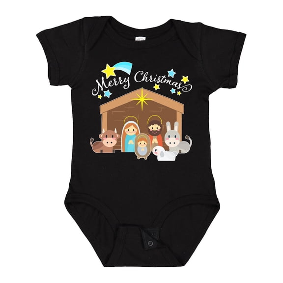 Inktastic Merry Christmas Cute Nativity Scene Boys or Girls Baby Bodysuit