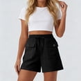 thumbnail image 4 of Cargo Shorts Women Cotton Linen Drawstring Elastic Waist Casual Shorts with Pockets, Summer Hiking Shorts with Pockets Beach Outfits, 4 of 6