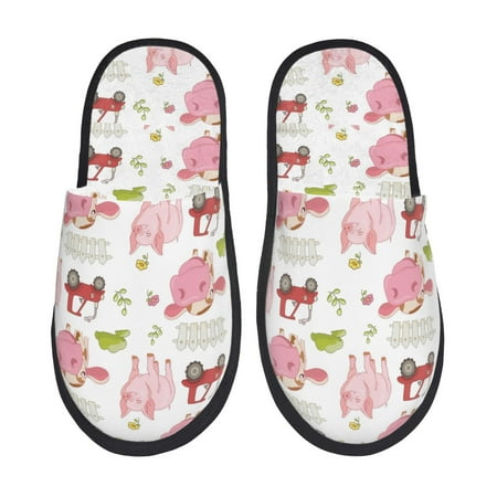 Balery Cow And Pig Slient Indoor Furry Fleece Comfort House Shoes Soft Non-Slip Home Shoes Cotton slippers House Slippers-- Medium