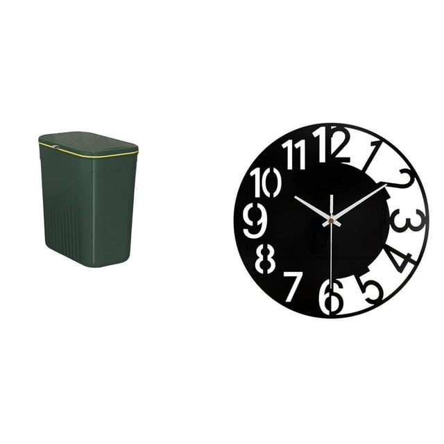 Cesto de basura que ahorra espacio y reloj de pared decorativo silencioso para la cocina, el baño, el aseo, , el hotel, la oficina y el hogar