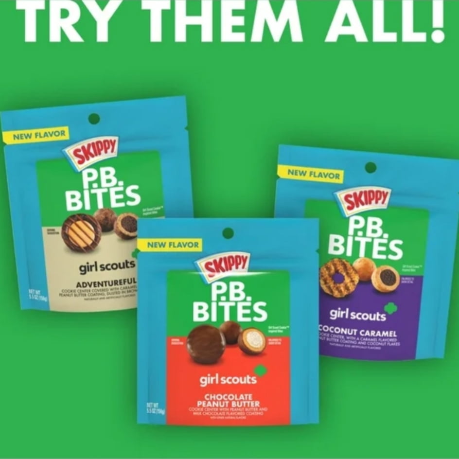 SKIPPY PB Bites Girl Scout Chocolate Peanut Butter Snack, Plastic Pouch 6 oz (2 pack)
