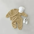 thumbnail image 3 of Baby Boy Outfits Casual Lightweight Solid Color Long Sleeve Crew Neck Sweatshirt Jogger Pants Loungewear Sets Soft 2 Piece Sweatsuit, 3 of 3