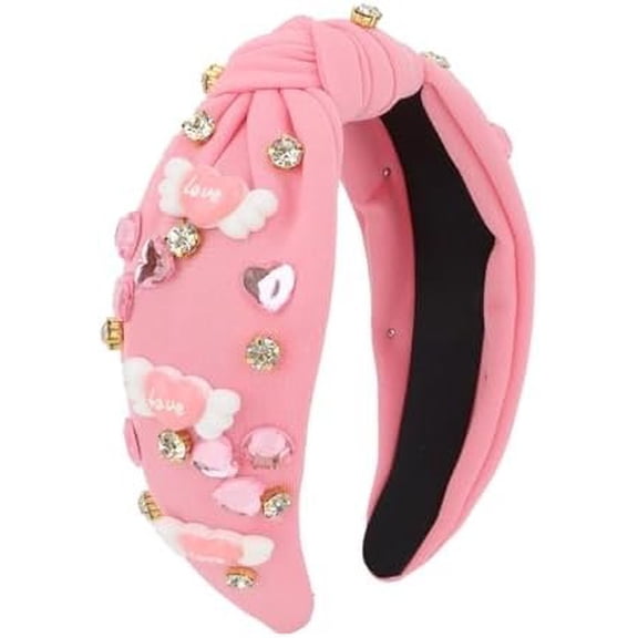 Headband for Women, Rhinestone Knotted Band with Love Sweet Heart, Fashion Wide Headbands, Ideal Gifts Hair Accessories for Everyday Wear
