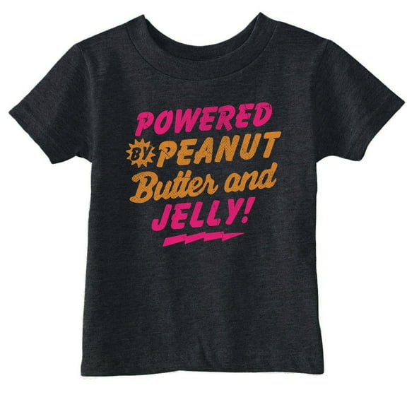 Toddler Funny T Shirts Powered By Peanut Butter and Jelly Sarcastic PB&J Graphic Novelty Tee for Toddlers