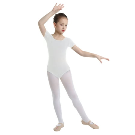 ZDHoor Kids Girls Short Sleeves Stretchy Gymnastics Ballet Dance Leotard Dancewear White 8