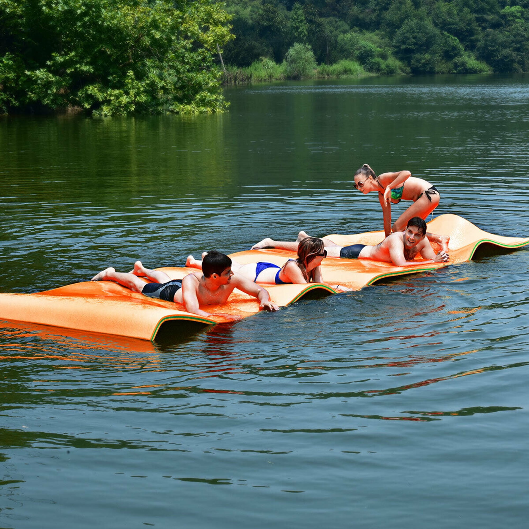 Gymax 12' x 6' Floating Water Pad Mat 3-Layer Foam Floating Island for Pool Lake Orange